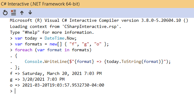 C# interactive window in Visual Studio