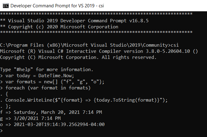 C# interactive in command prompt